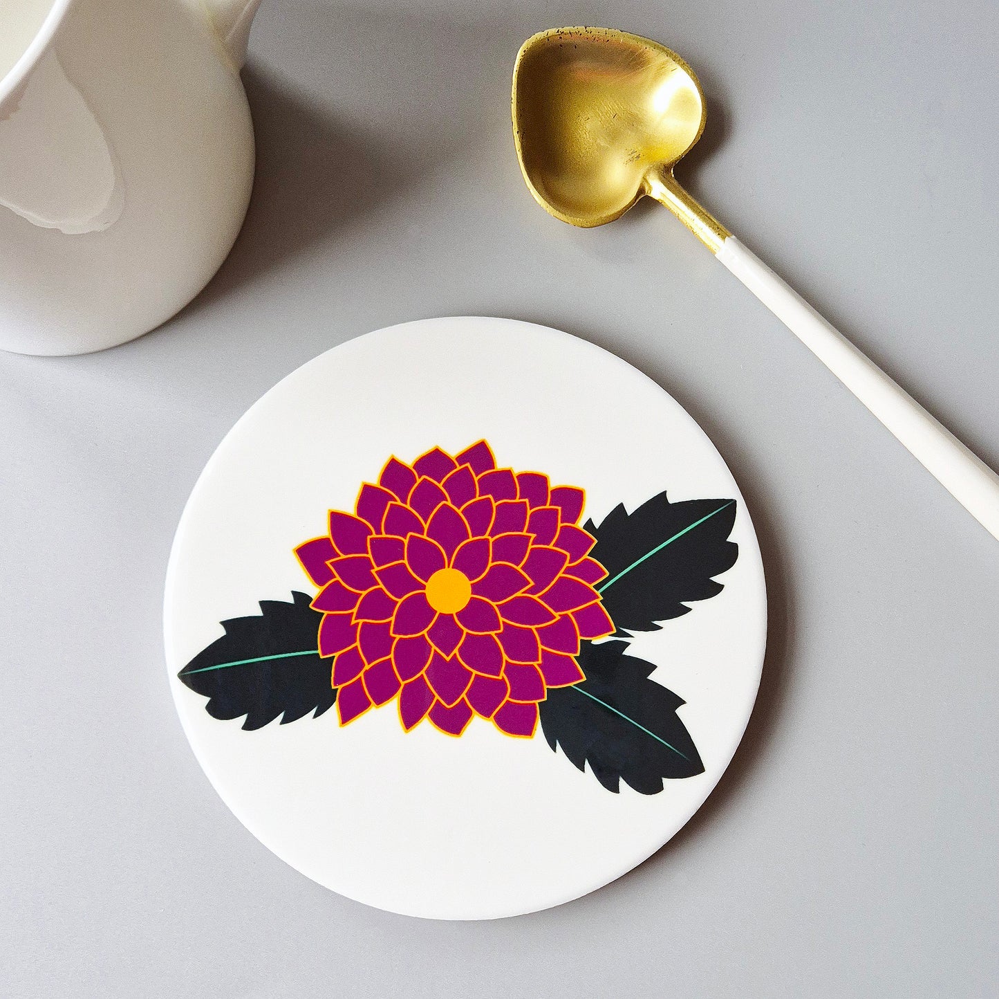 Pink Dahlia on a ceramic coaster