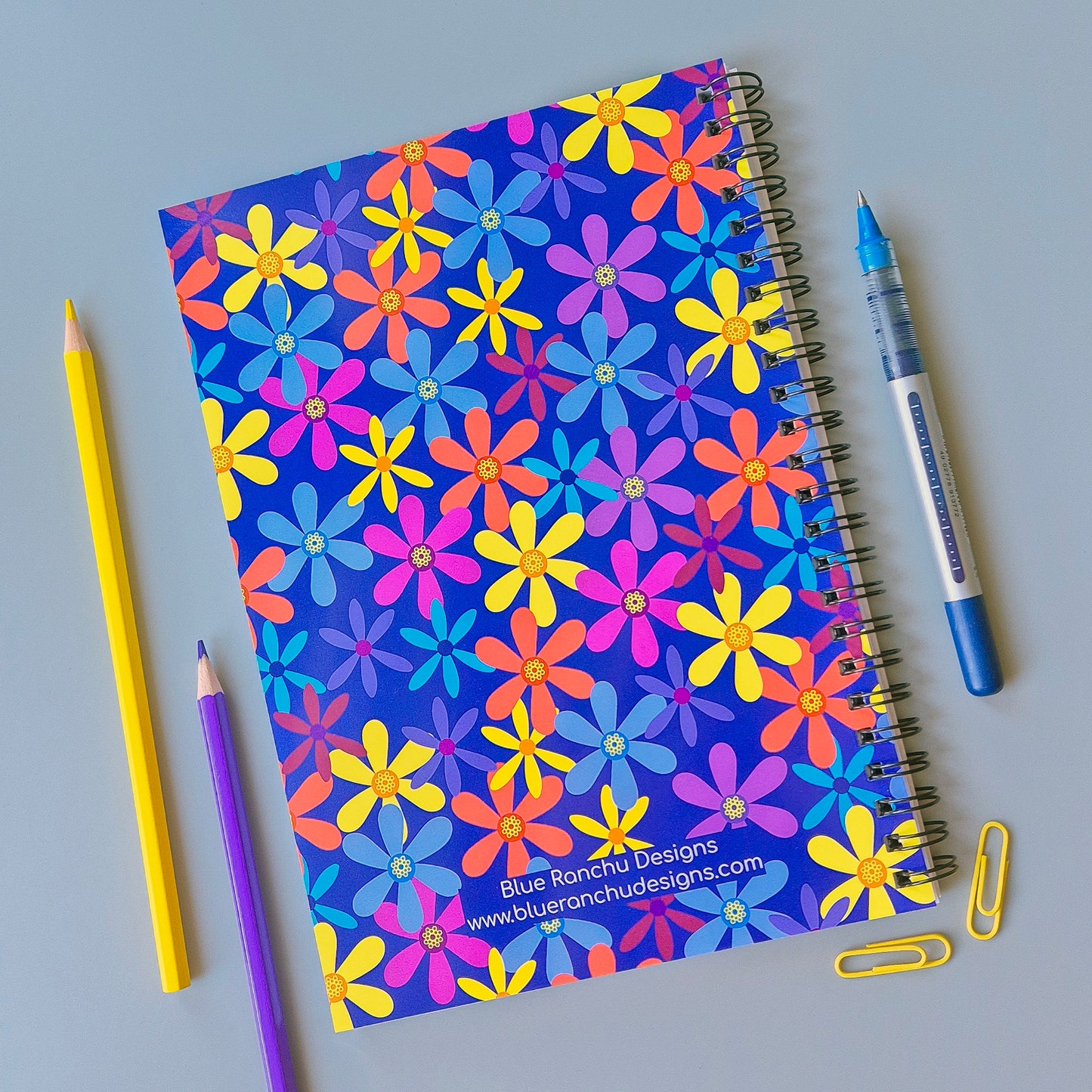 Multicoloured Summer Flowers A5 wirebound notebook