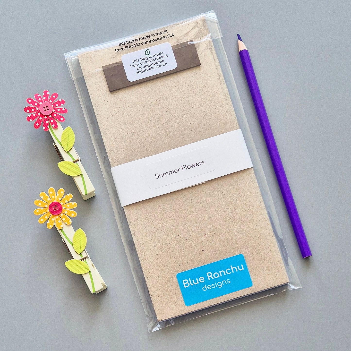 Summer flowers magnetic list pad showing magnet on the back