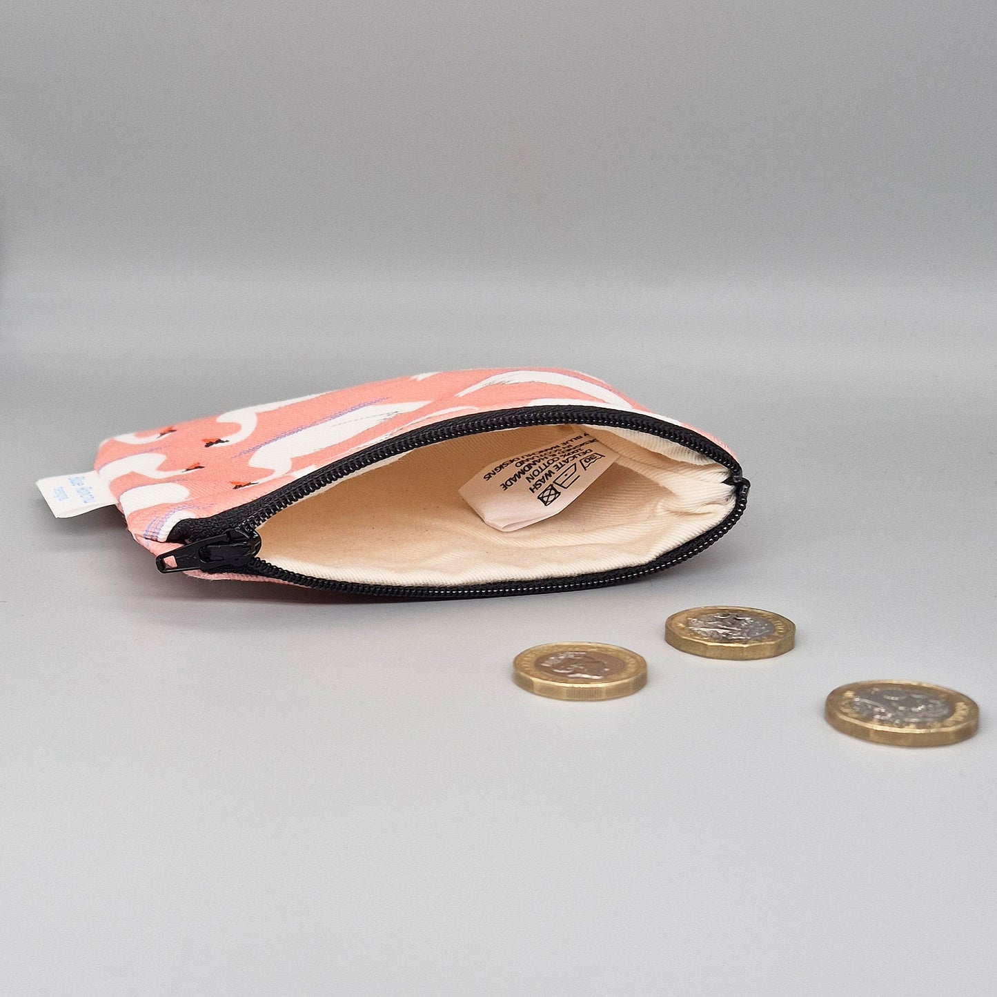 Swan cotton coin purse with natural cotton lining
