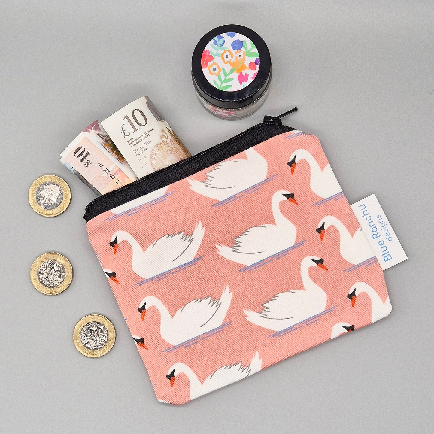Swimming swans cotton coin purse