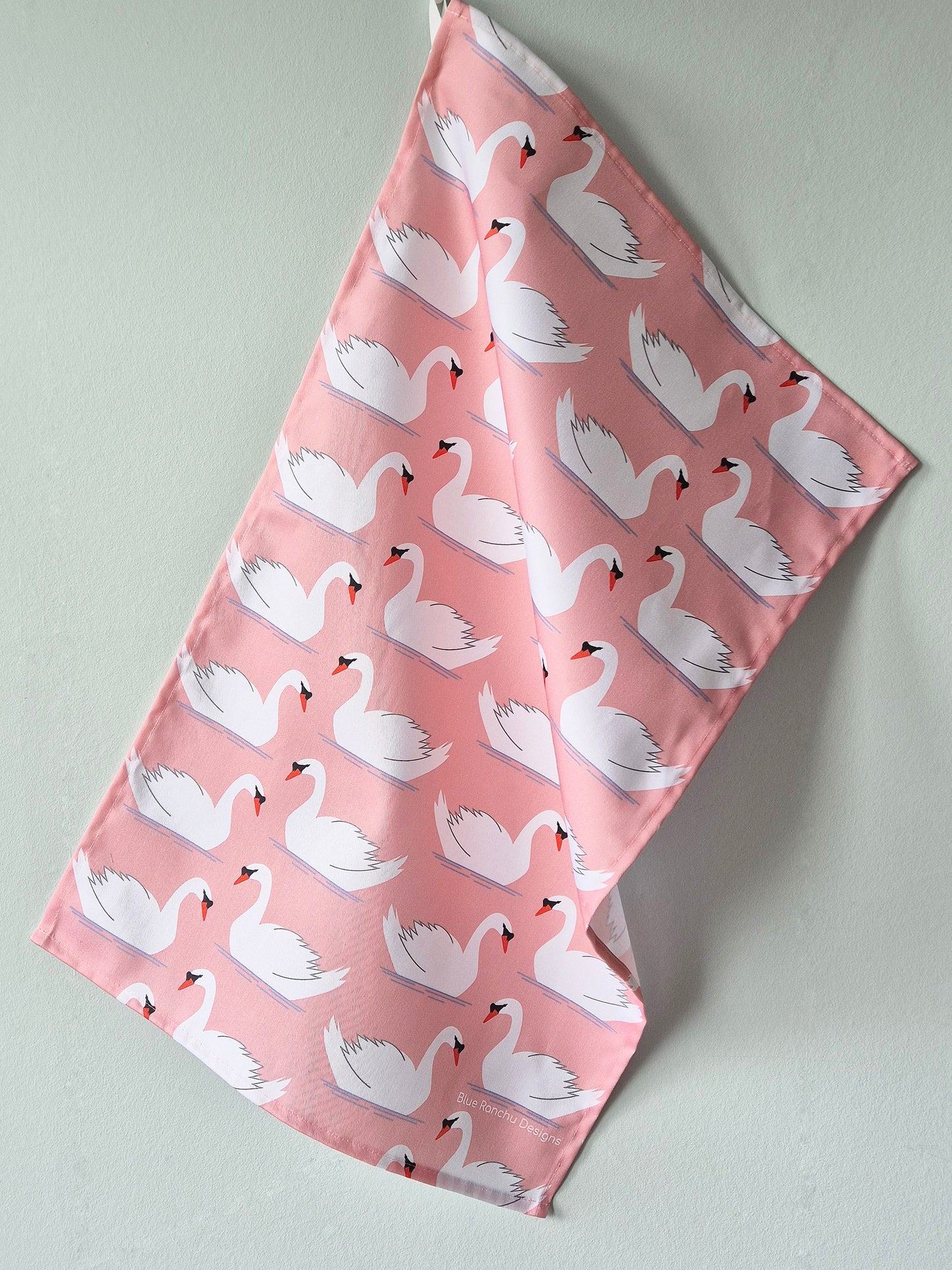 Swan tea towel hanging up