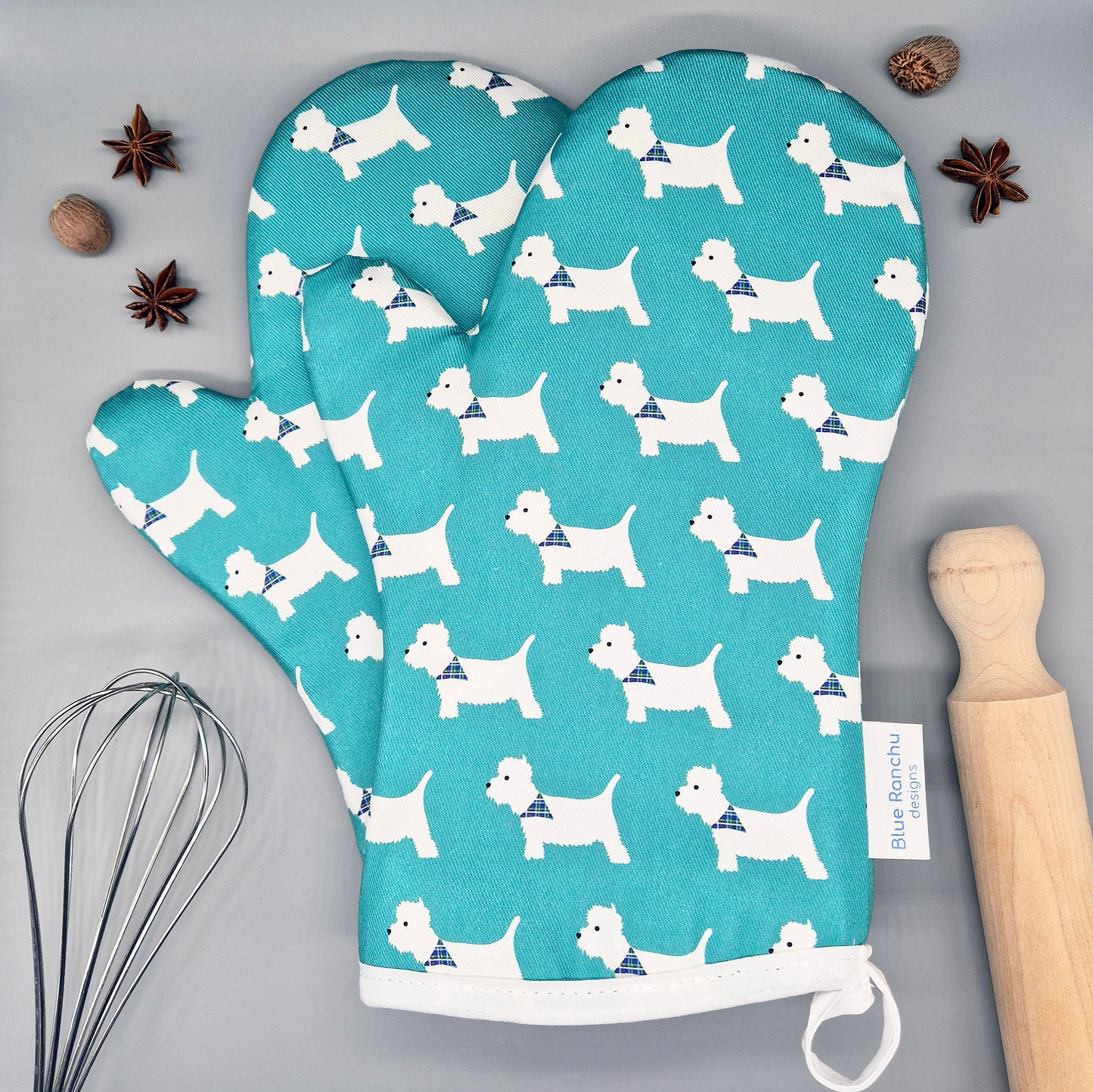 Set of 2 Westie pattern oven mitts