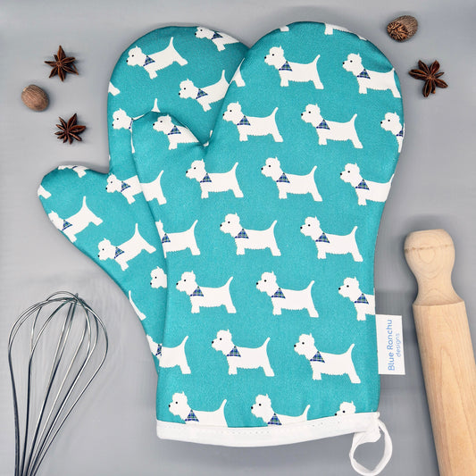 Set of 2 Westie pattern oven mitts