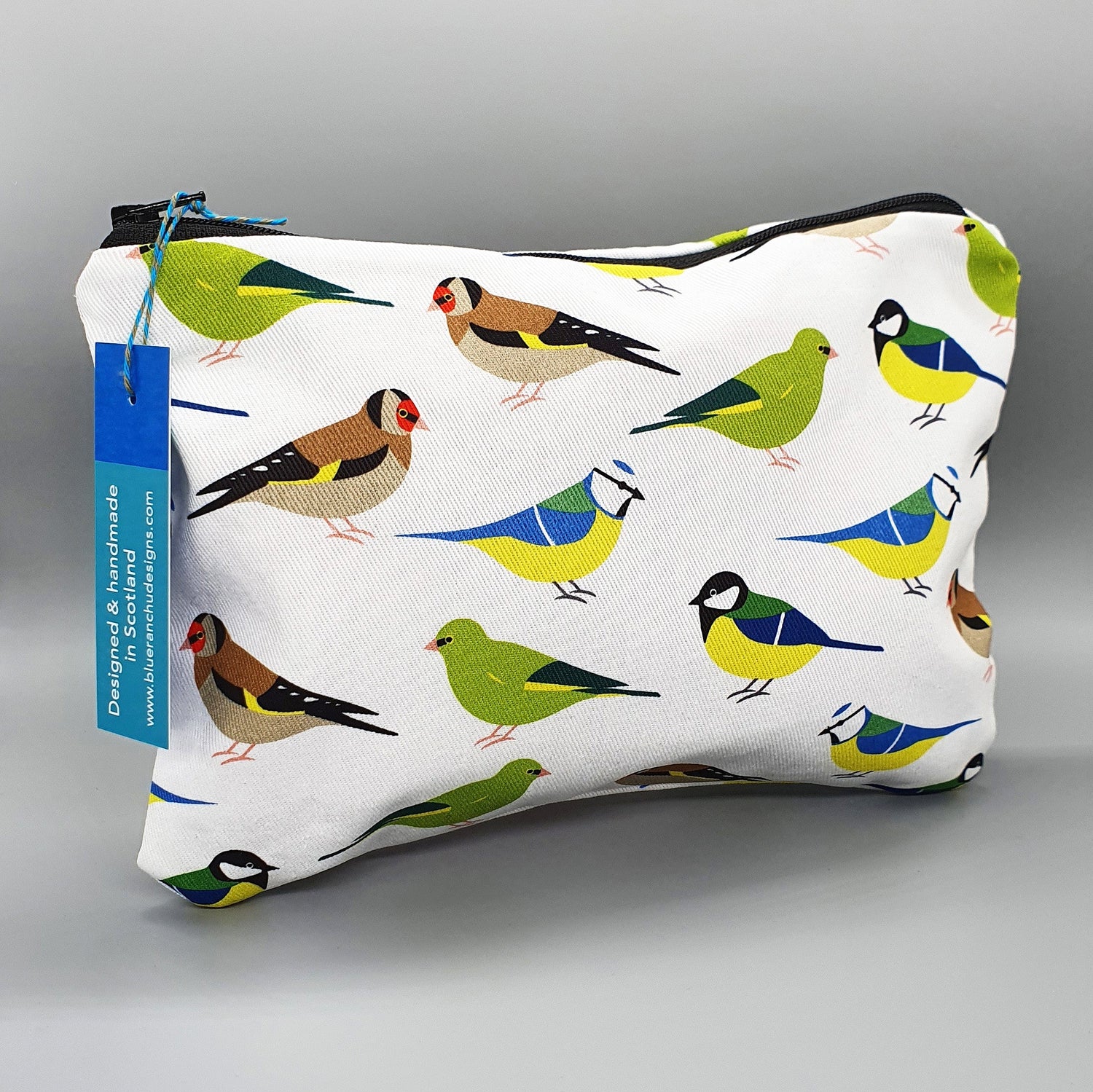Garden Birds 100% cotton handmade accessories bag/makeup bag