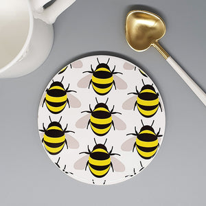Bee repeating design large ceramic coaster