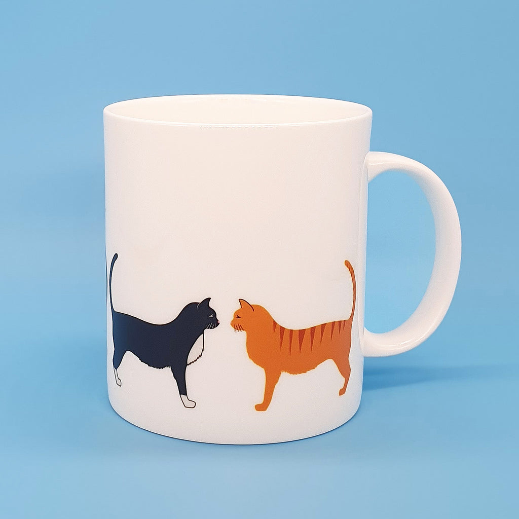 Large bone china mug with ginger cat and black & white cat