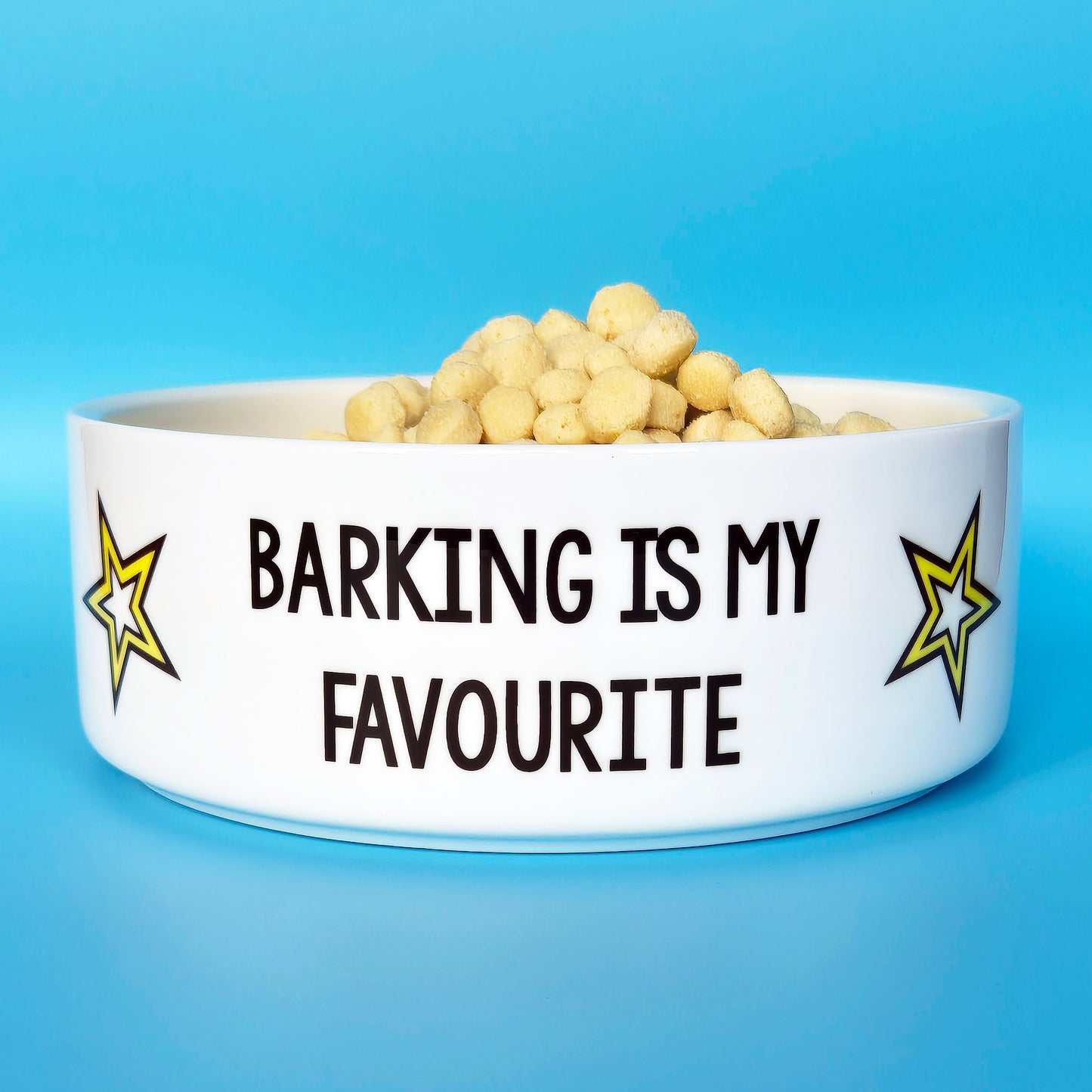 Ceramic pet bowl with phrase Barking is my Favourite
