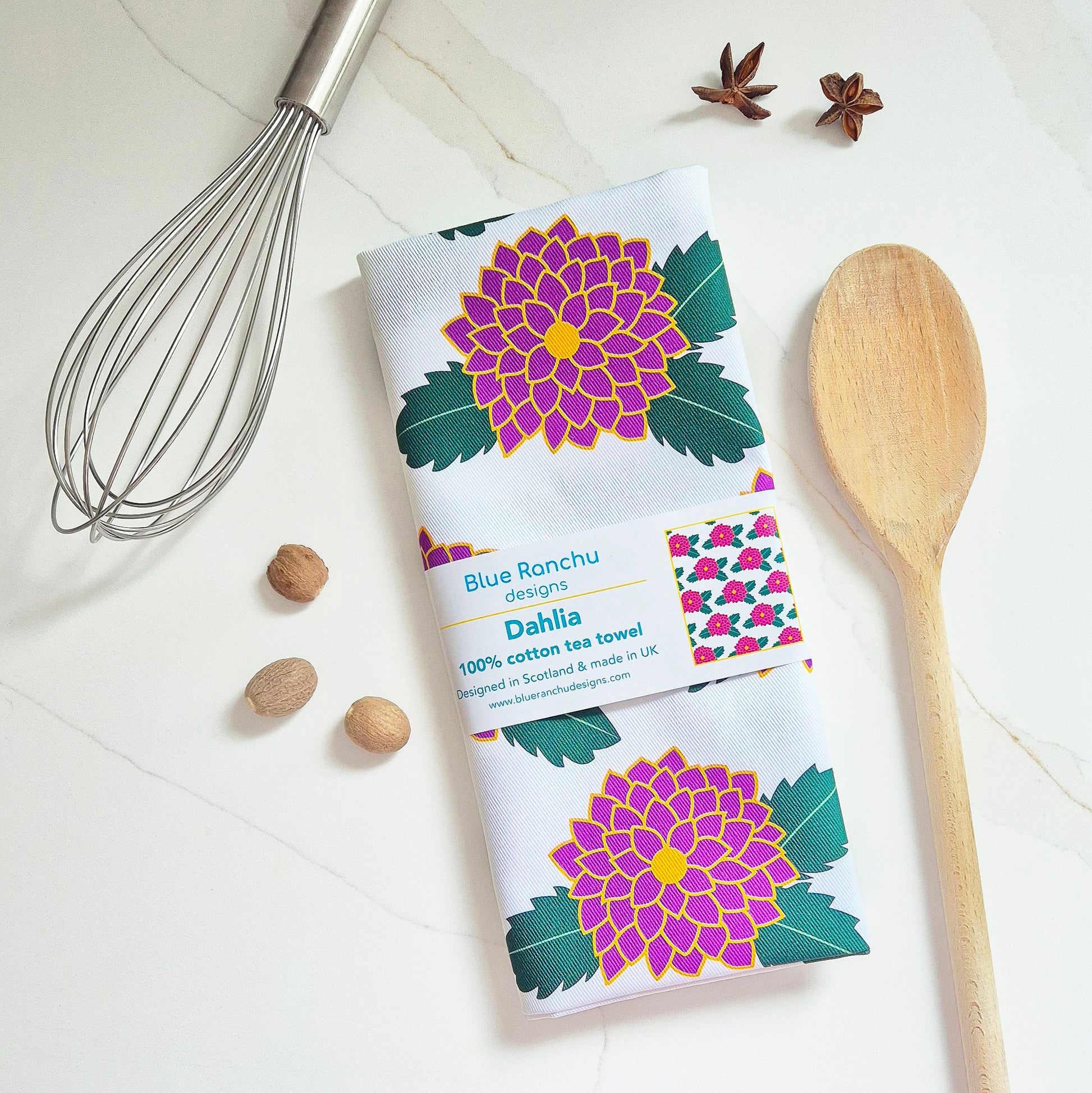 Pink Dahlia tea towel