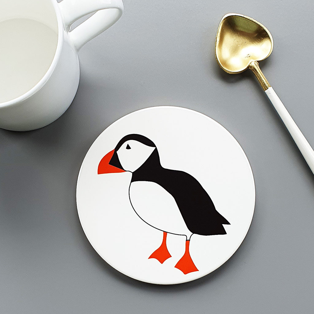 Puffin ceramic coaster