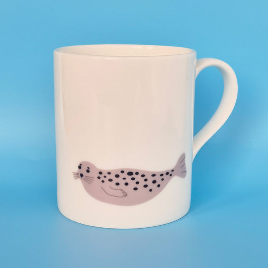 Grey Harbour Seal on a bone china mug