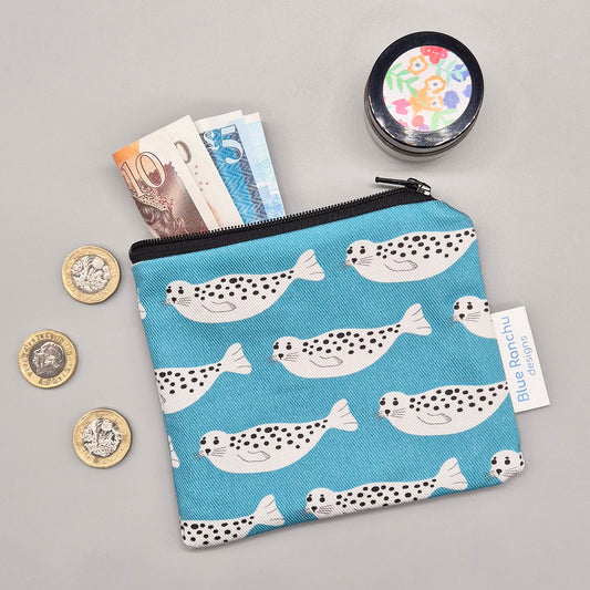 Harbour Seal pattern on a turquoise background coin purse 
