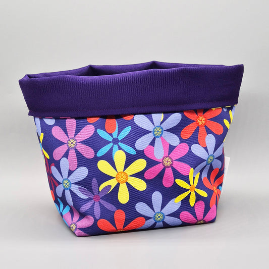 Summer flowers fabric storage basket with purple lining
