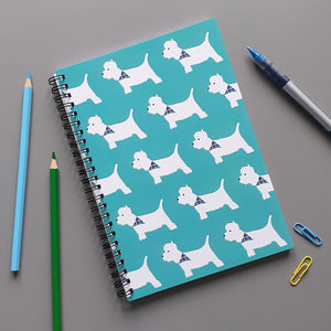 Westie A5 wirebound notebook with repeating Westie pattern