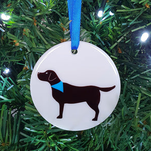 Black Labrador ceramic hanging decoration in Christmas tree