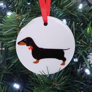 Black & Tan Dachshund Ceramic Hanging Decoration in Christmas Tree