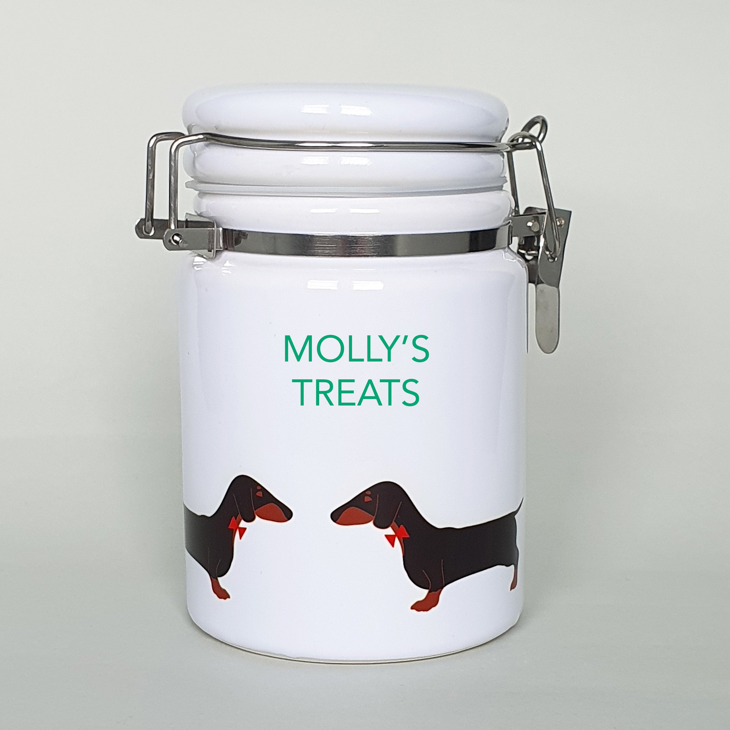 Black & Tan Dachshund storage jar with customisation