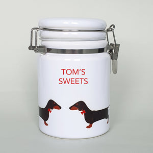 Black & Tan Dachshund storage jar with customisation