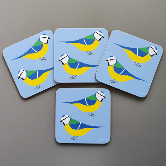 Set of 4 Blue Tit coasters