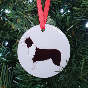 Border Collie ceramic hanging decoration in Christmas tree