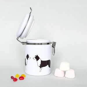 Border collie ceramic storage jar with sweets