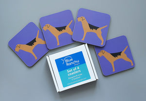 Set of 4 Border Terrier coasters with gift box