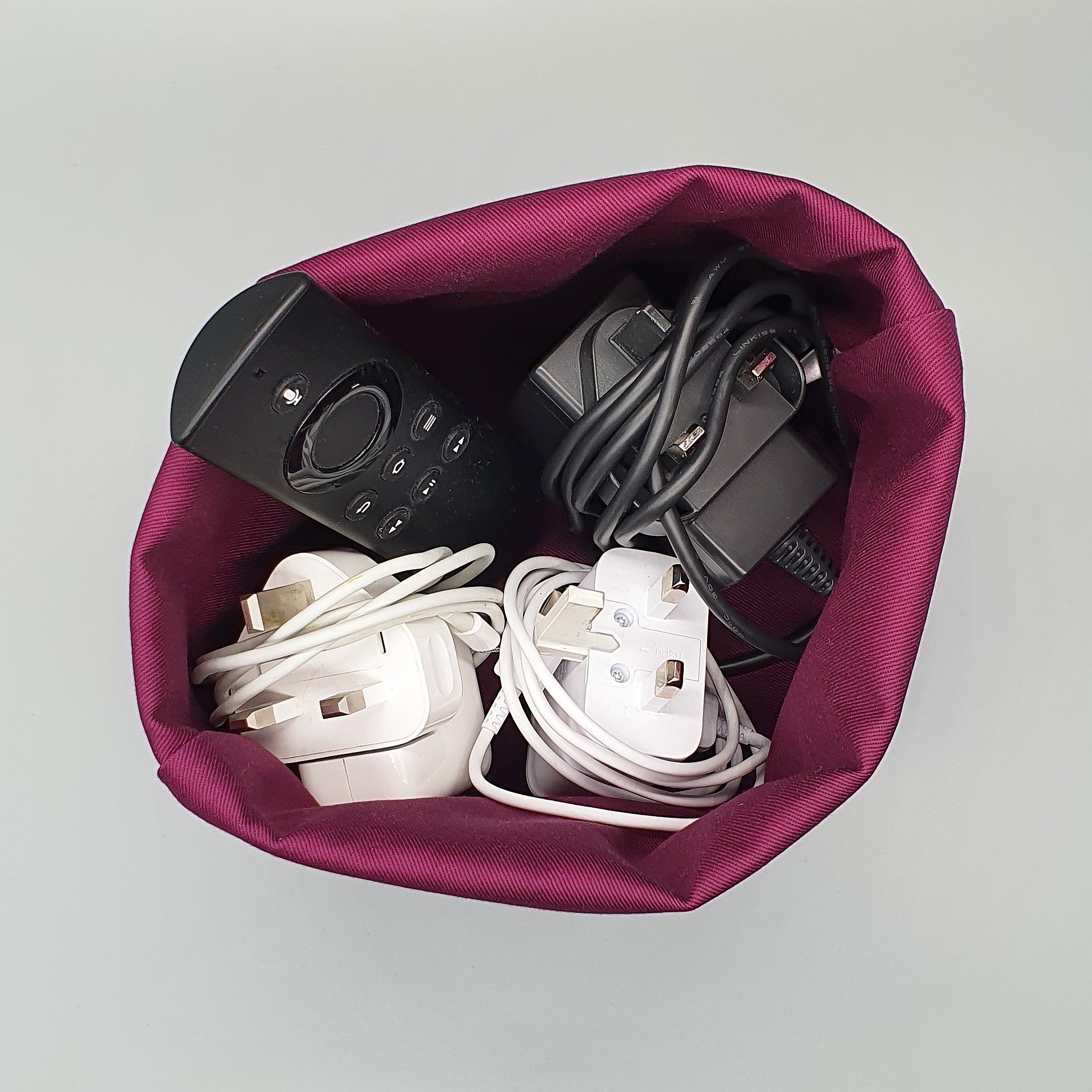 Border Terrier storage basket with chargers & cables