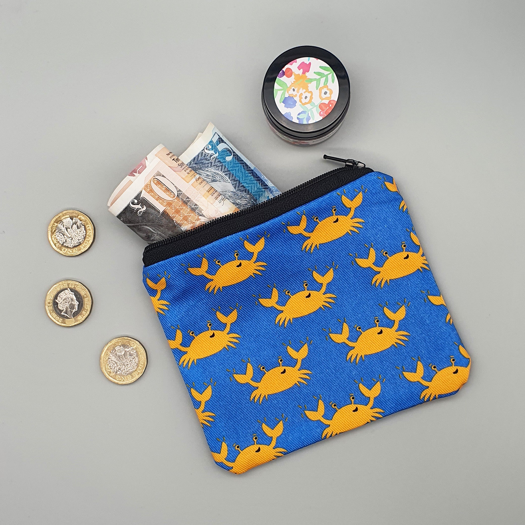 Happy Crab fabric purse
