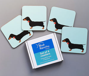 Dachshund coaster set in cardboard gift box