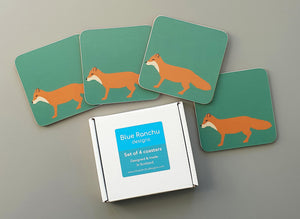 Set of 4 Fox Coasters with gift box
