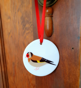 Goldfinch Ceramic Hanging Decoration on door handle