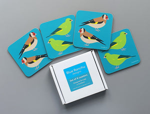 Set of 4 Goldfinch and Greenfinch Coasters with gift box