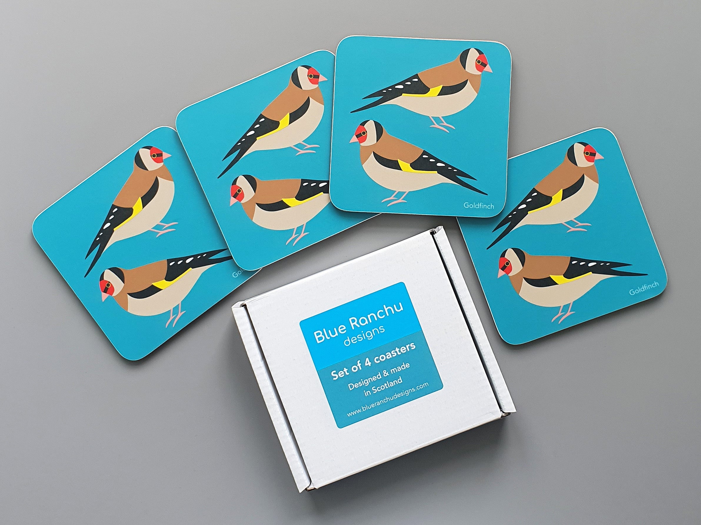 Set of 4 Goldfinch Coasters with gift box