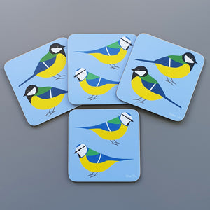 Set of 4 Great Tit & Blue Tit coasters