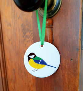 Great Tit ceramic hanging decoration on door handle