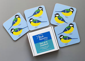 Great Tit coaster set in cardboard gift box