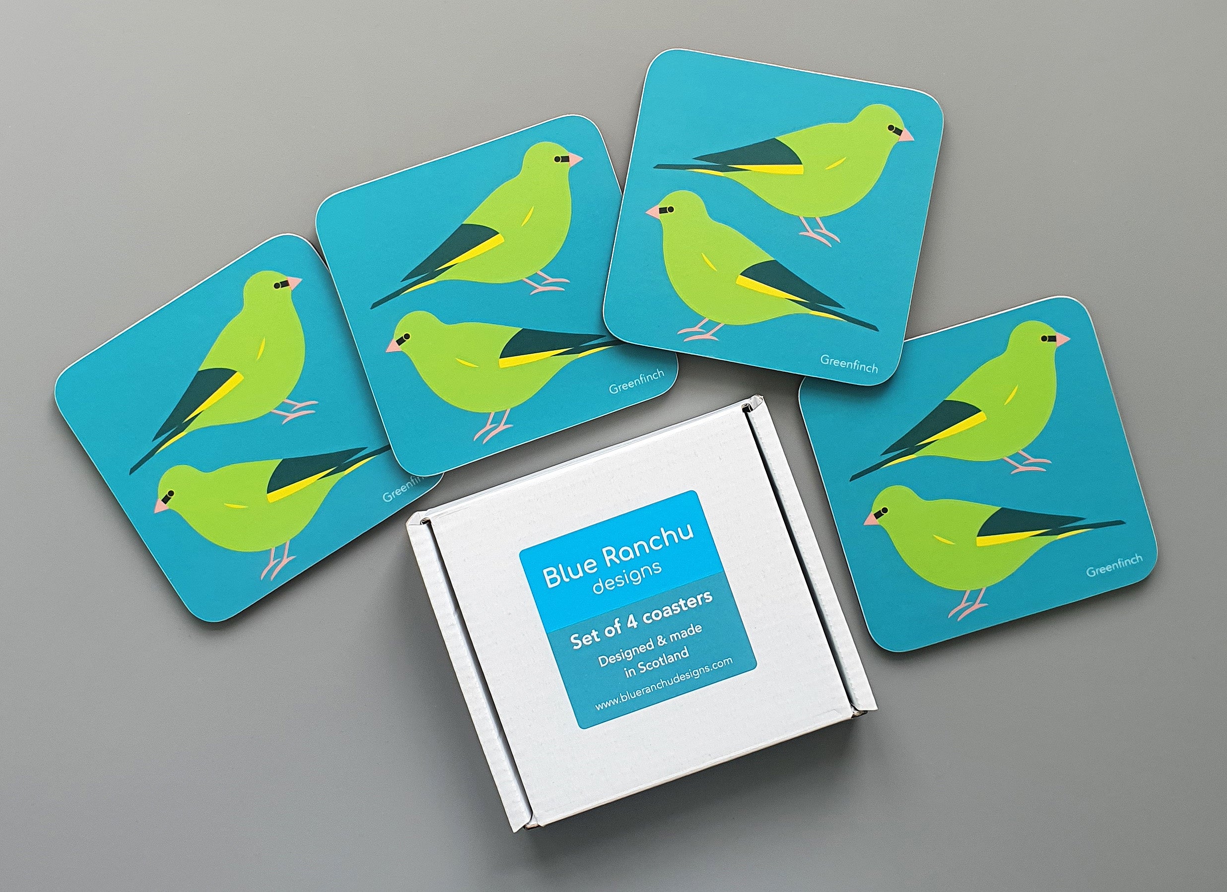 Set of 4 Greenfinch Coasters with gift box