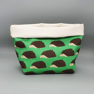 Hedgehog fabric storage basket with natural cotton lining