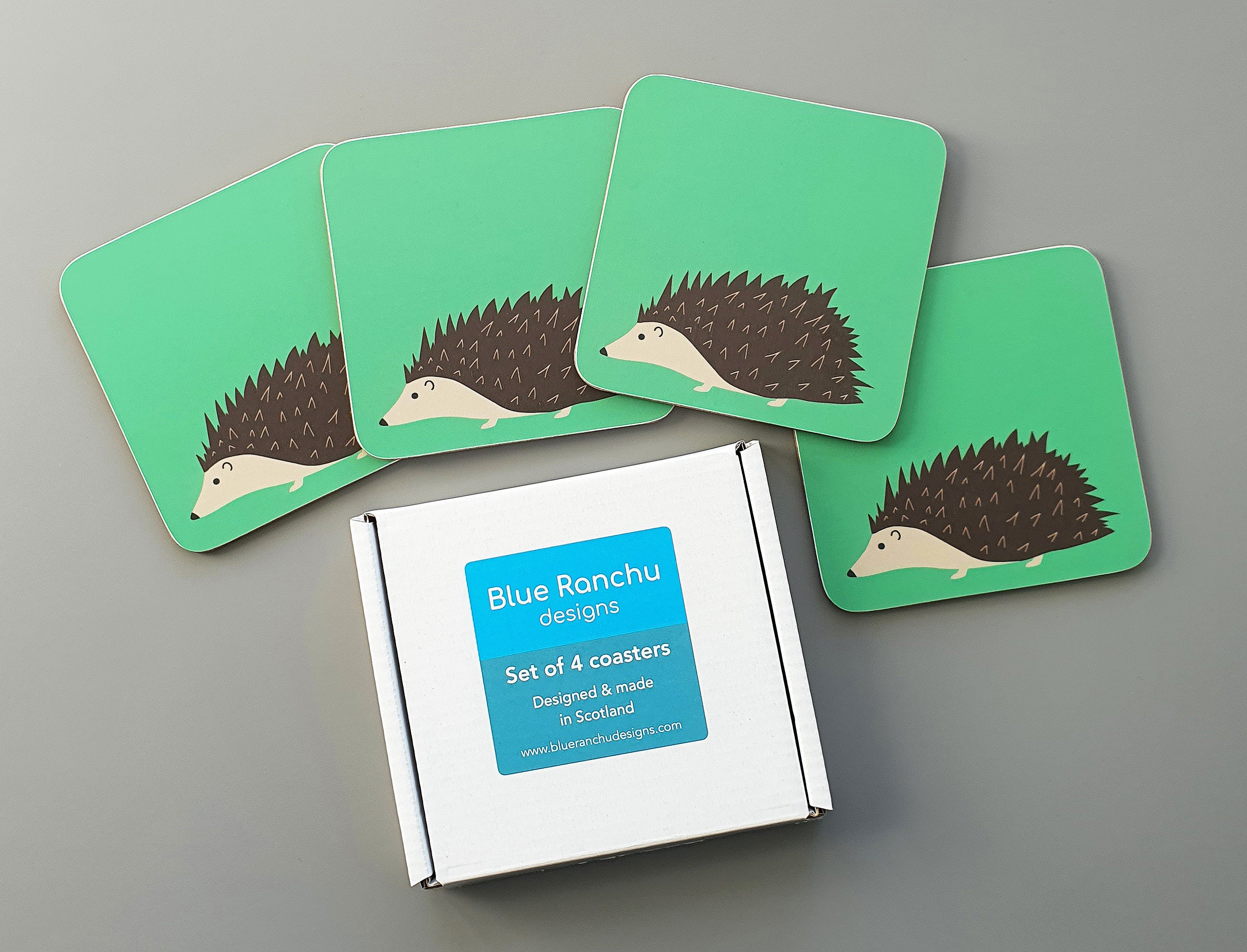 Set of 4 Hedgehog Coasters in gift box