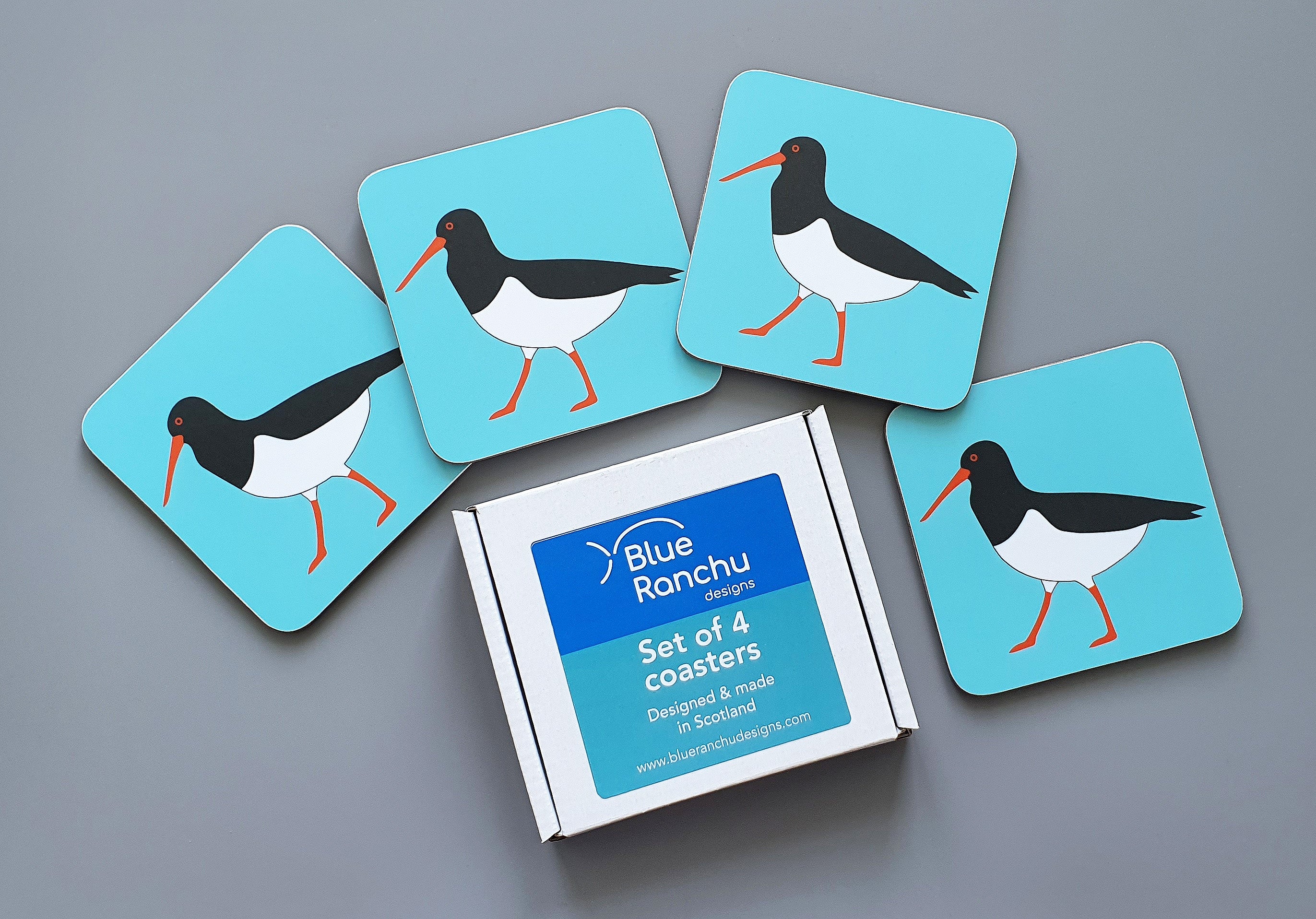 Set of 4 Oystercatcher coasters with gift box