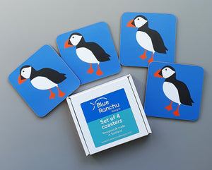 Puffin coaster set in cardboard gift box