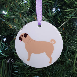 Pug ceramic hanging decoration in Christmas tree