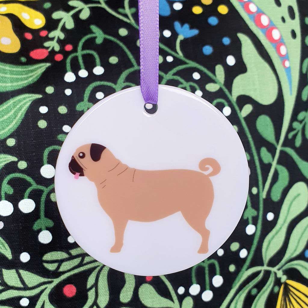 Pug ceramic hanging decoration