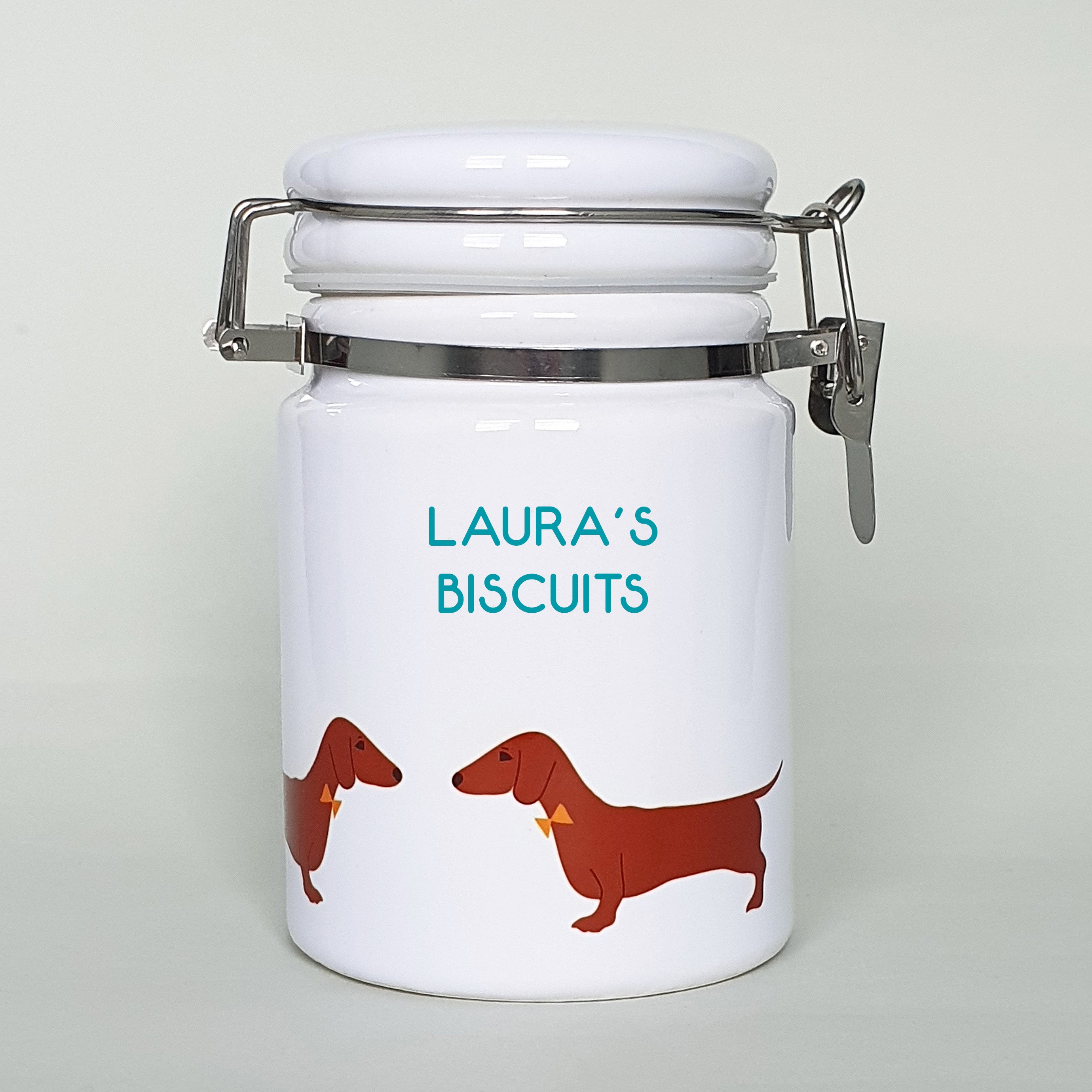 Red Dachshund ceramic storage jar with customisation