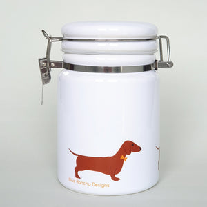 Red Dachshund ceramic storage jar