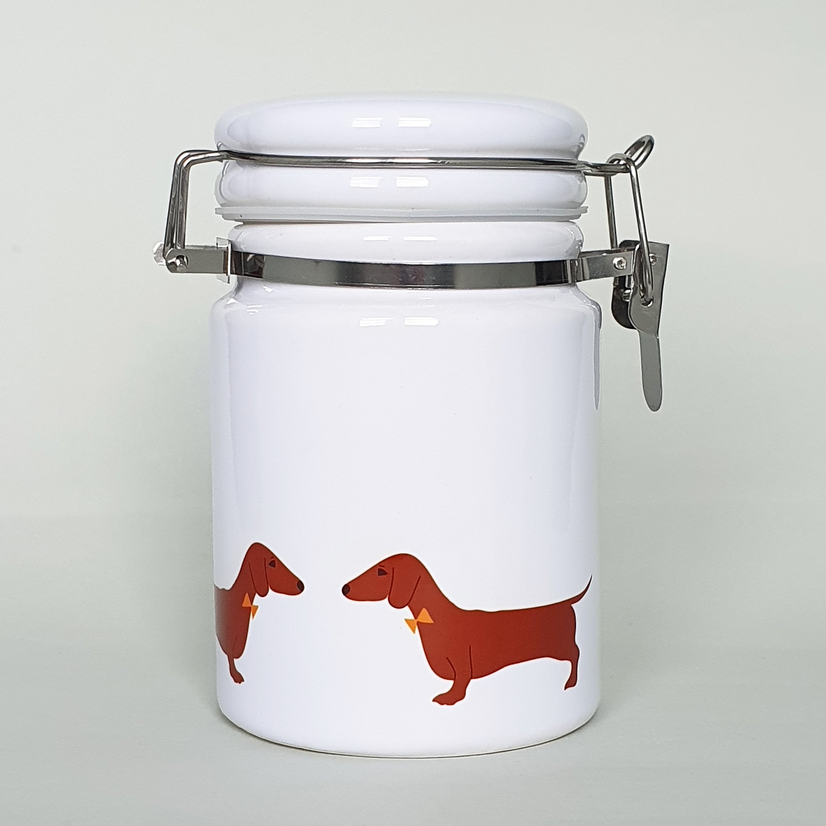 Red Dachshund ceramic storage jar