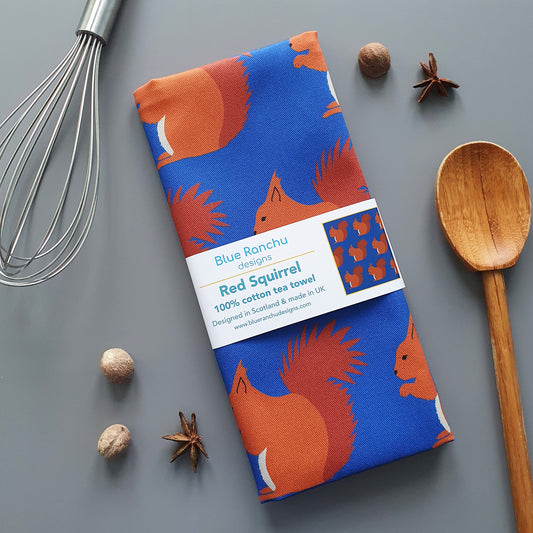 Red Squirrel Tea Towel folded