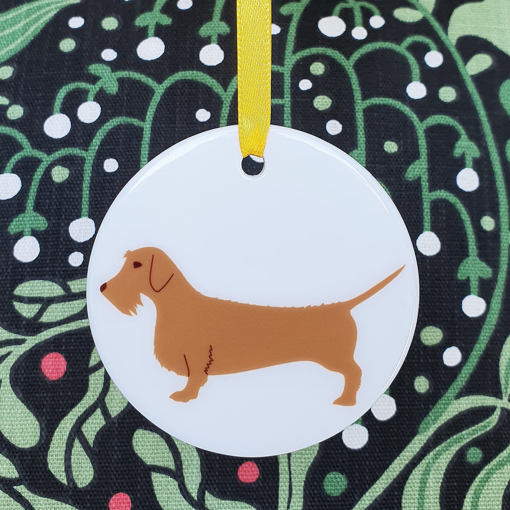 Red Wire Haired Dachshund ceramic hanging decoration