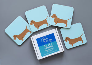 Set of 4 Red Wire Haired Dachshund coasters with gift box