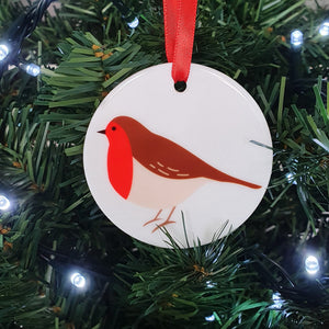 Robin ceramic hanging decoration in Christmas tree